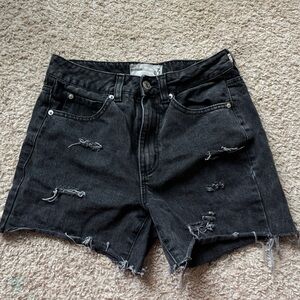 GARAGE BLACK DISTRESSED DENIM SHORTS